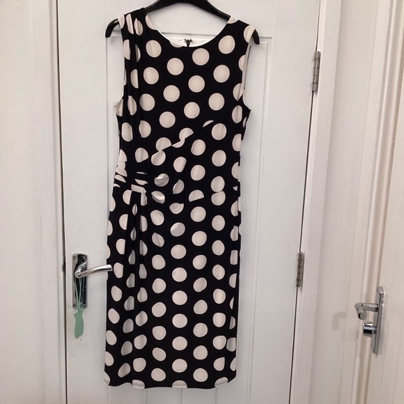 Phase Eight black with large  white polka dot dress size 14 - Picture 3 of 3